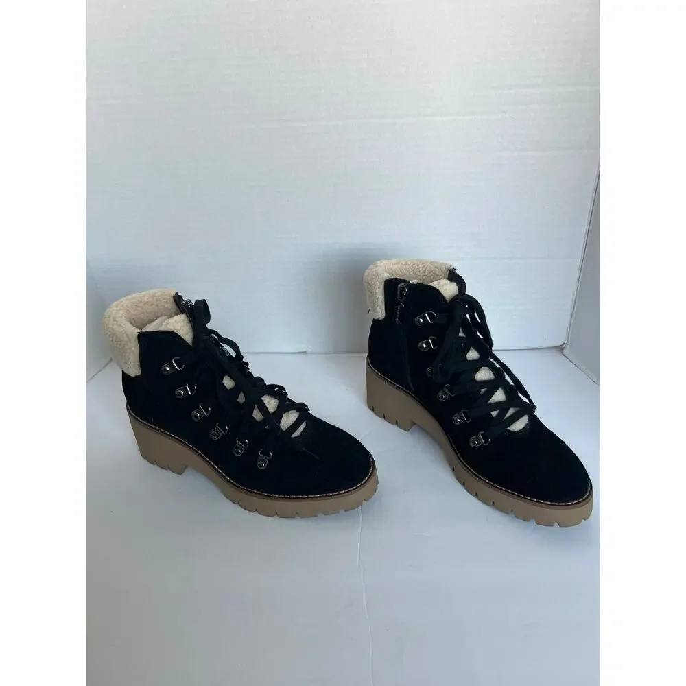 Blondo Devin Waterproof Boots Women 8.5 Black Excellent Suede Sherpa Lug Sole‎